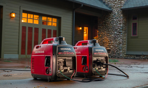 Honda EU2200i and Honda EU2200i Companion connected with a Honda Parallel cable on rocky ground